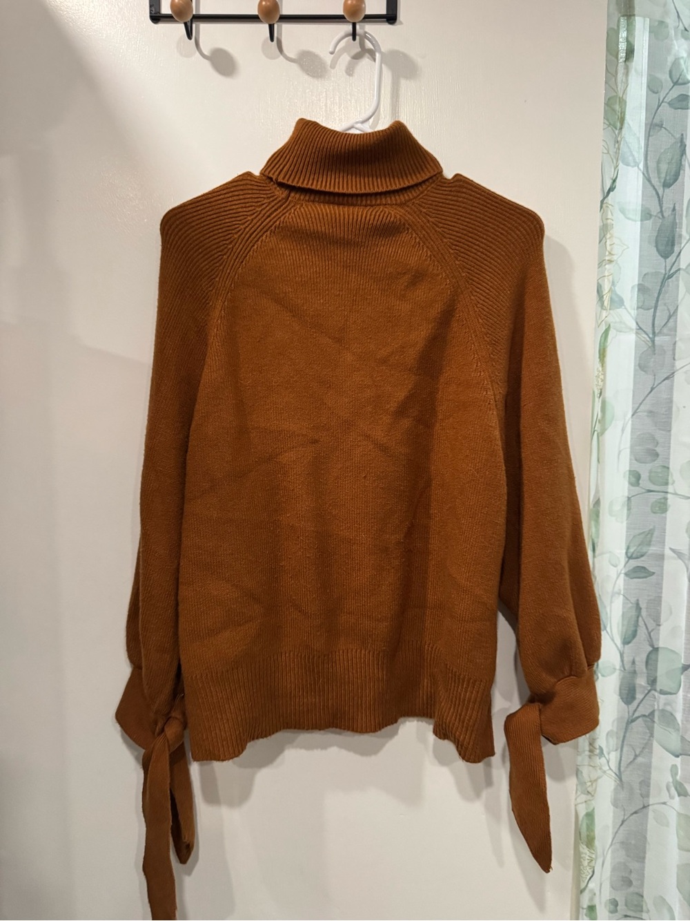 Zara Rust Brown Turtleneck Tie-Sleeve Sweater